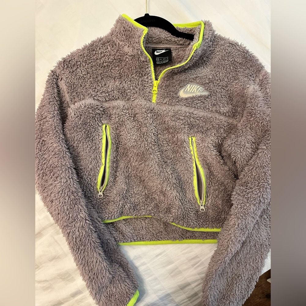 Nike Gray and Neon Yellow Fleece Jacket